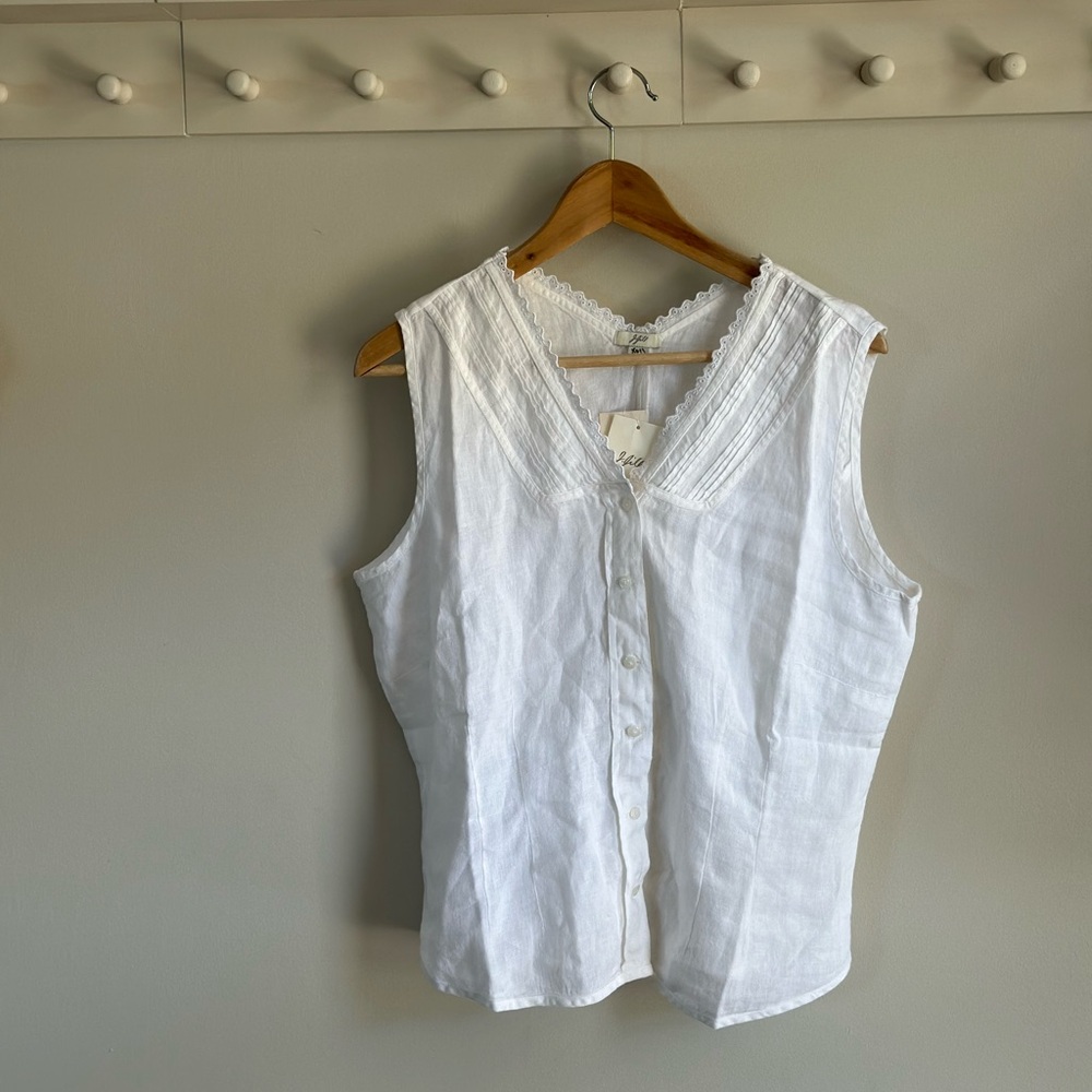J Jill Linen Sleeveless Top Tank Womens Medium Blouse Eyelet Hem